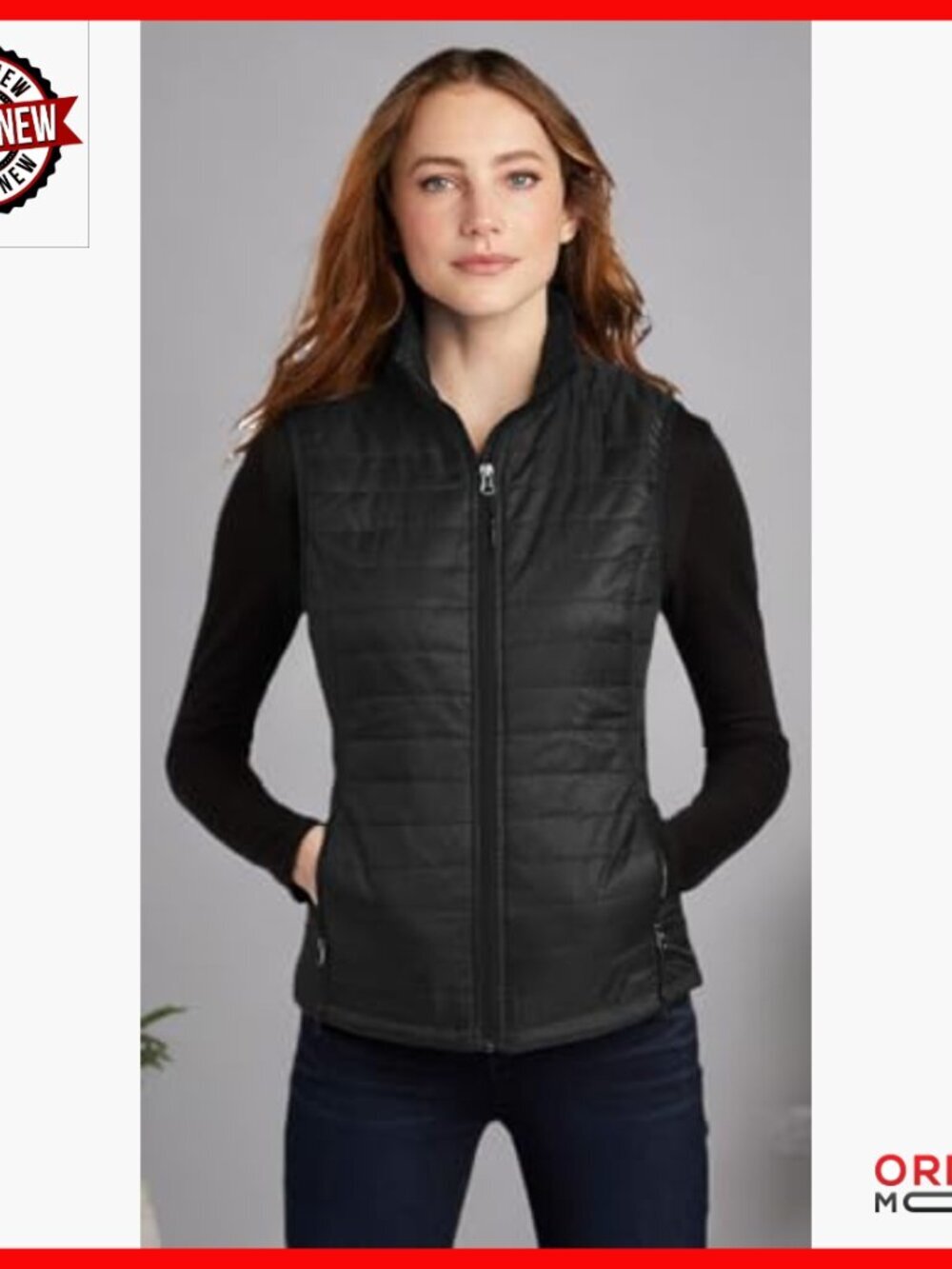 Packable Puffy Vest Water Repellent Polyester Loose Fit Winter Outerwear - Picture 2 of 2